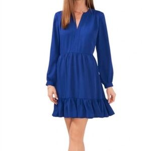 Vince Camuto Ruffle Hem Tiered Long Sleeve Dress Midnight Blue NWT M